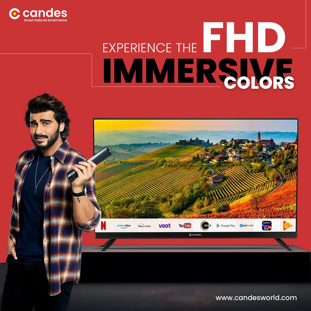 Candes 108 cm (43 Inches) Full HD Frameless Smart Android LED Tv (CTPL43EF1S) Black, 2021 Edition with Inbuilt Rich & Surround 24W Box Loud Speakers