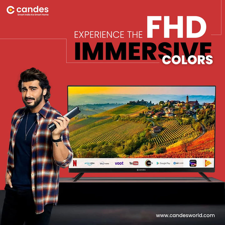 Candes 108 cm (43 Inches) Full HD Frameless Smart Android LED Tv (CTPL43EF1S) Black, 2021 Edition with Inbuilt Rich & Surround 24W Box Loud Speakers