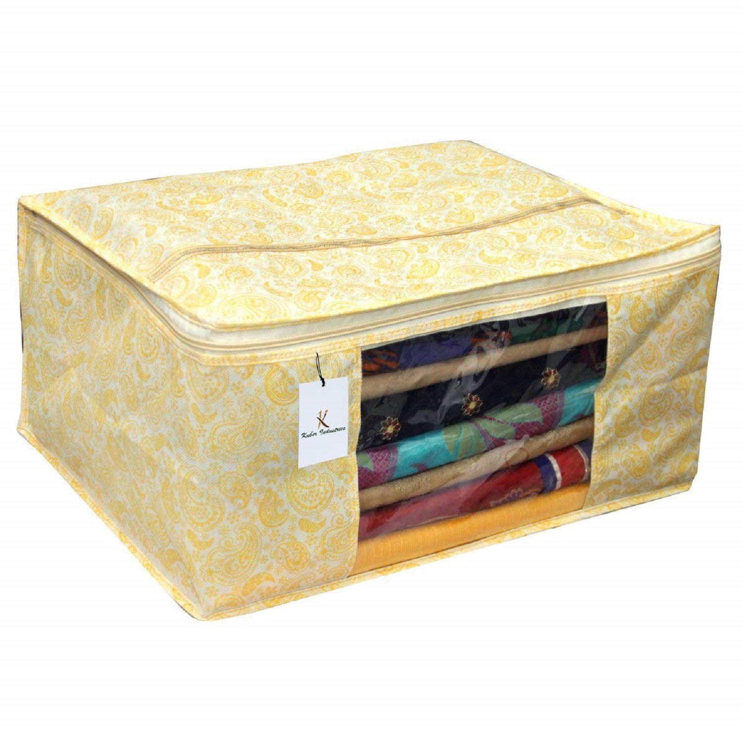 Kuber Industries Metallic Kerry 9 Piece Non Woven Saree Cover, Large, Gold-CTKTC14070