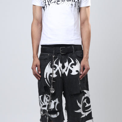 Nu Metal Denim Jorts Double Belt Black