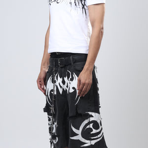 Nu Metal Denim Jorts Double Belt Black