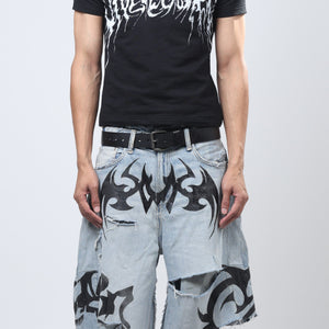 Nu Metal Denim Jorts Double Belt Blue