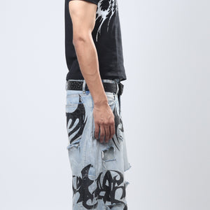 Nu Metal Denim Jorts Double Belt Blue