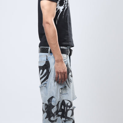 Nu Metal Denim Jorts Double Belt Blue