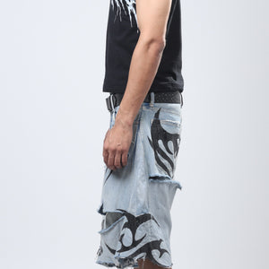Nu Metal Denim Jorts Double Belt Blue