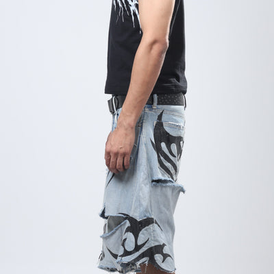 Nu Metal Denim Jorts Double Belt Blue
