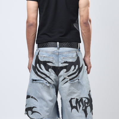 Nu Metal Denim Jorts Double Belt Blue