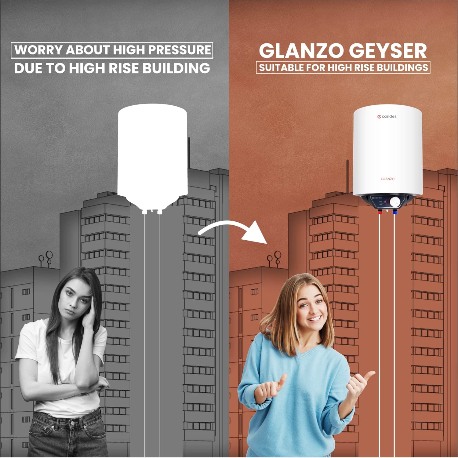 Candes 25 Litre Glanzo 5 Star Rated GlassLine Automatic Storage Electric Water Heater - 8 Bar Pressure with Installation Kit, Metal Body White