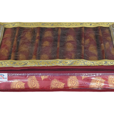 Heart Home Feather Design Laminated 6 Rod Box, Organizer For Bangle, Watches, Bracelets, Jewellery With Tranasparent Top (Maroon)-47HH0214