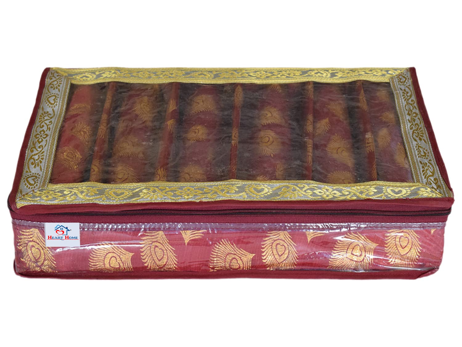 Heart Home Feather Design Laminated 6 Rod Box, Organizer For Bangle, Watches, Bracelets, Jewellery With Tranasparent Top (Maroon)-47HH0214