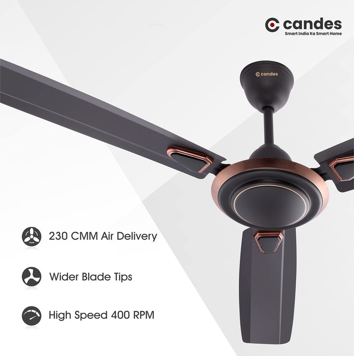 Candes Breeza 1200mm/48 inch High Speed Anti dust Decorative 3 Star Rated Ceiling Fan 405 RPM with 2 Yrs Warranty (Pack of 1,Coffee Brown) (Coffee Brown, Pack of 2)