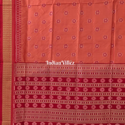 Carrot Orange Floral Sambalpuri Ikat Silk Saree
