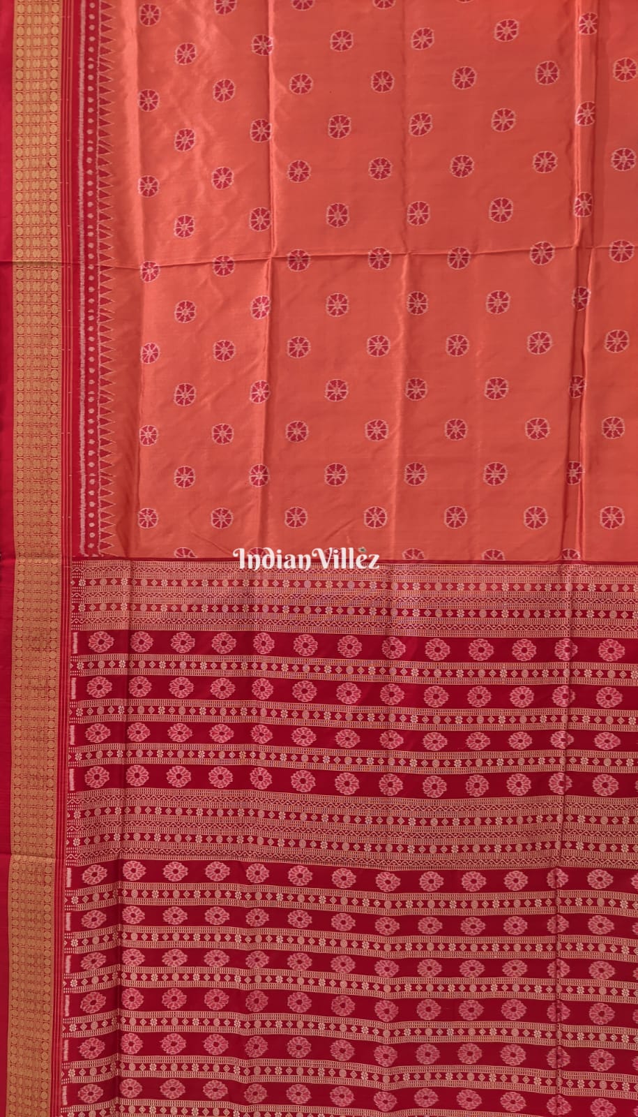 Carrot Orange Floral Sambalpuri Ikat Silk Saree
