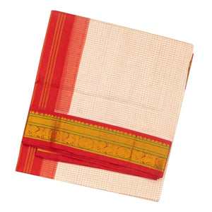 White Handloom Silk Cotton Saree With Checks