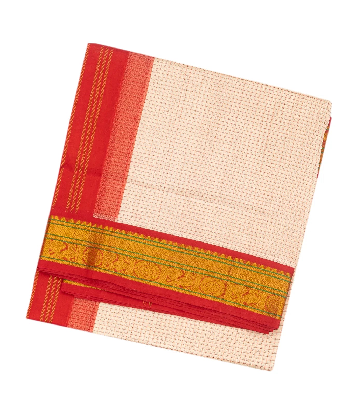 White Handloom Silk Cotton Saree With Checks