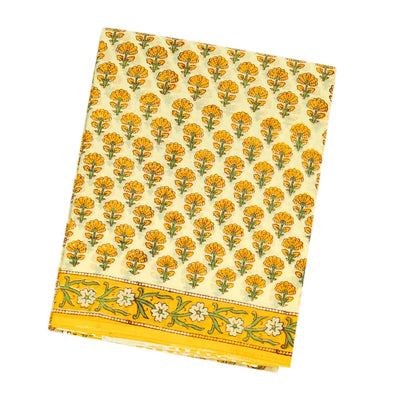 Light Yellow Woven Jaipur Cotton Saree With Mustard Printed Floral Motifs
