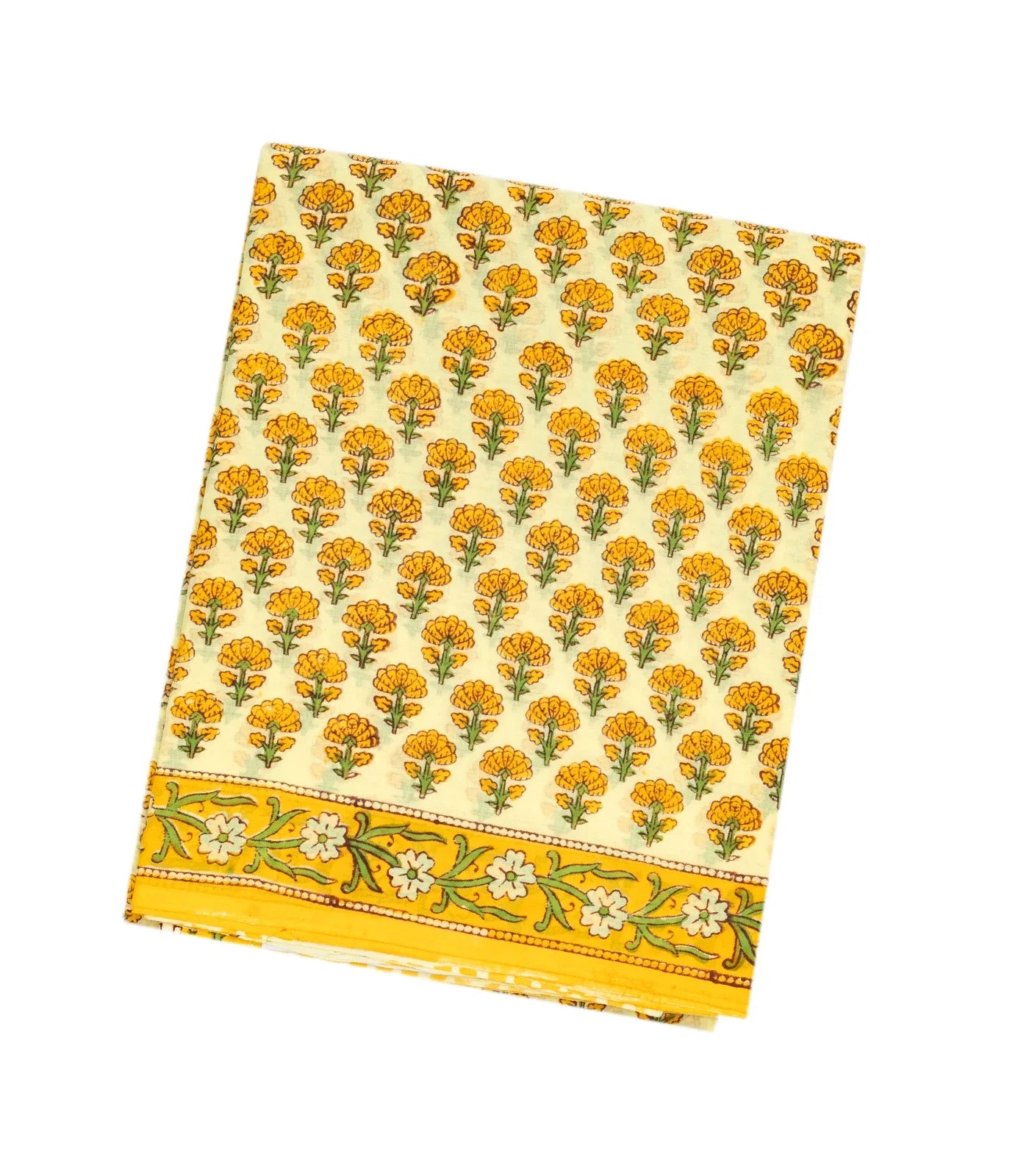 Light Yellow Woven Jaipur Cotton Saree With Mustard Printed Floral Motifs