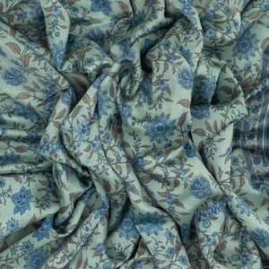 Light Blue Handloom Chanderi Cotton Saree With Printed Floral Vine Motif