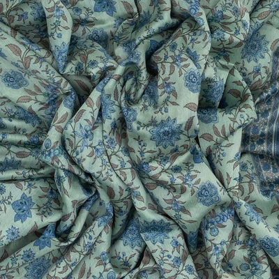 Light Blue Handloom Chanderi Cotton Saree With Printed Floral Vine Motif