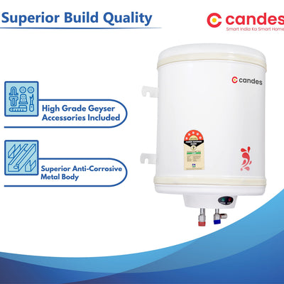 Candes 50 Litre Automatic Instant Storage Electric Water Heater Multiple Safety System Anti Rust Body, 2kW Geyser (Ivory, 2000 W)