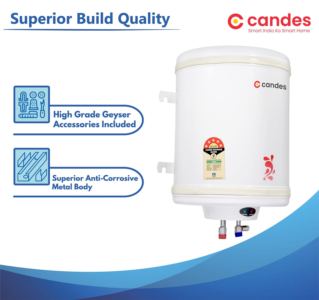 Candes 50 Litre Automatic Instant Storage Electric Water Heater Multiple Safety System Anti Rust Body, 2kW Geyser (Ivory, 2000 W)