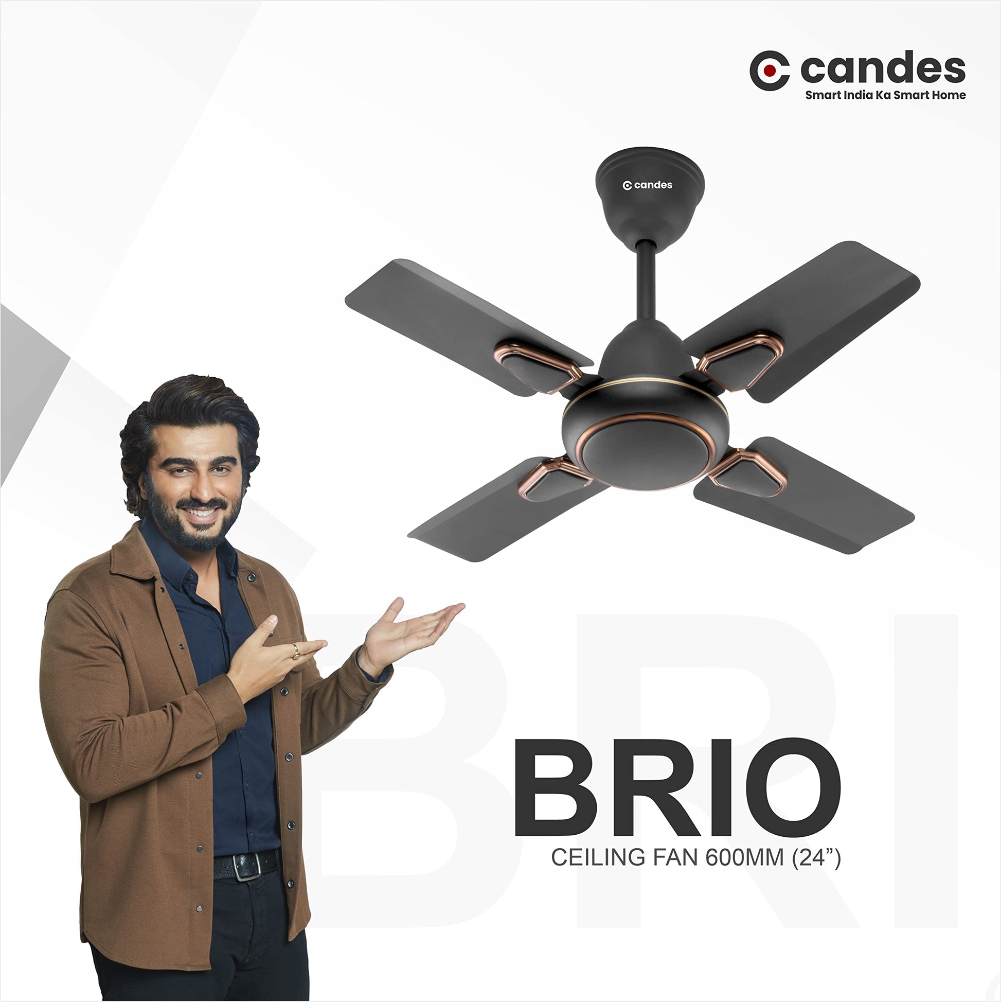 Candes Brio Turbo 600 mm / 24 Inch High Speed 4 Blade Anti-Dust Ceiling Fan, 405 RPM, Suitable for Kitchen/Veranda/Balcony/Small Room (Pack of 2, Coffee Brown)