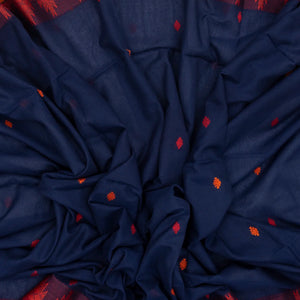 Navy Blue Handloom Bengal Cotton Saree With Temple Border