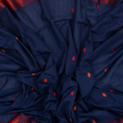 Navy Blue Handloom Bengal Cotton Saree With Temple Border