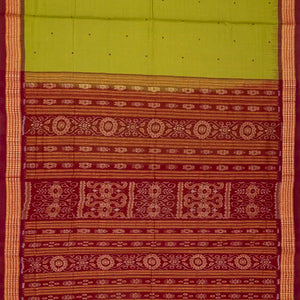 Light Green Handloom Orissa Cotton Saree With Mustard Tie & Dye Pallu