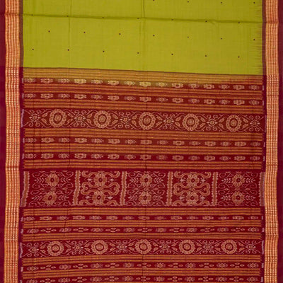 Light Green Handloom Orissa Cotton Saree With Mustard Tie & Dye Pallu