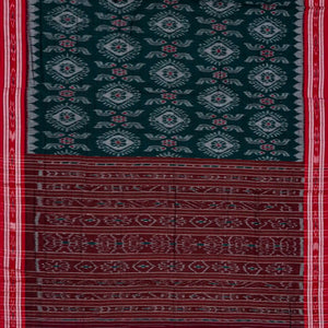 Teal Orissa Cotton Saree With Tie & Dye Floral Motifs