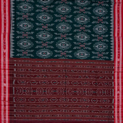 Teal Orissa Cotton Saree With Tie & Dye Floral Motifs