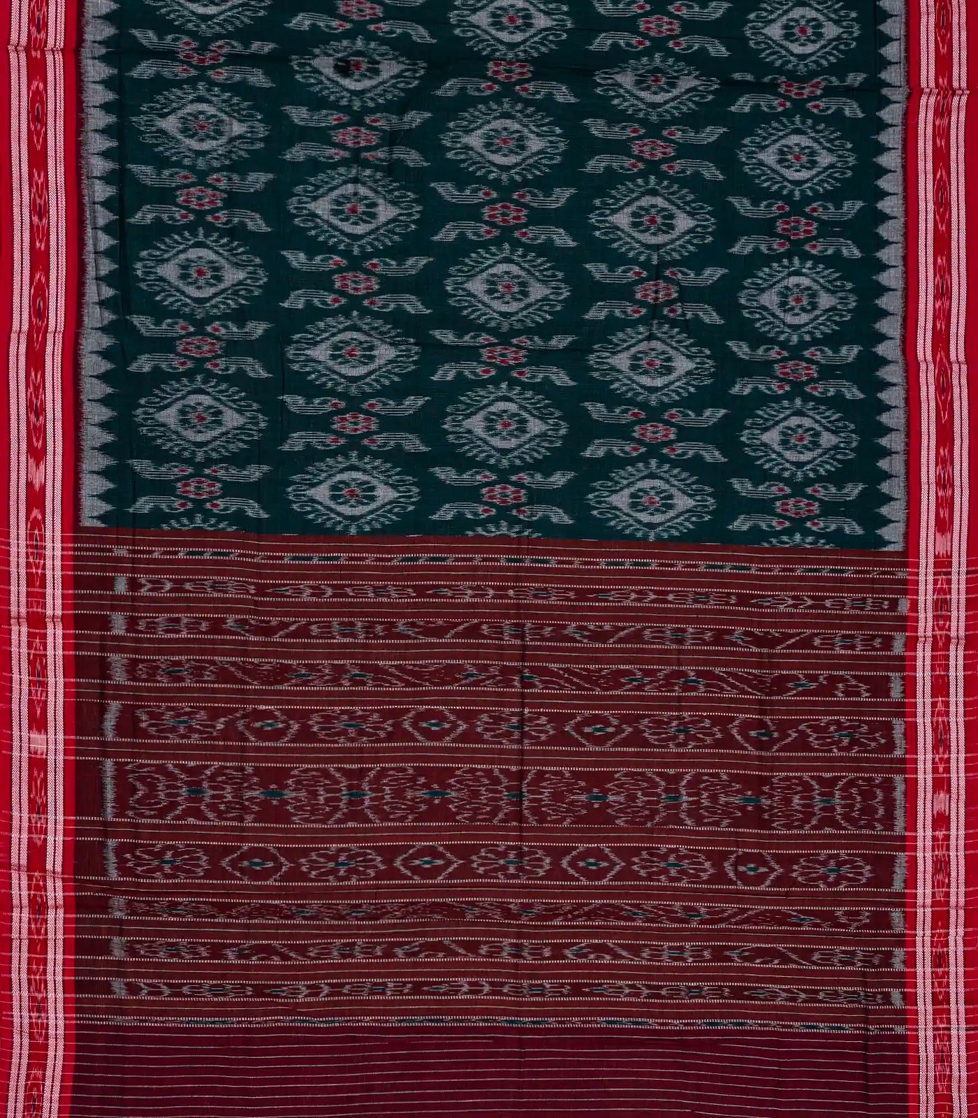 Teal Orissa Cotton Saree With Tie & Dye Floral Motifs