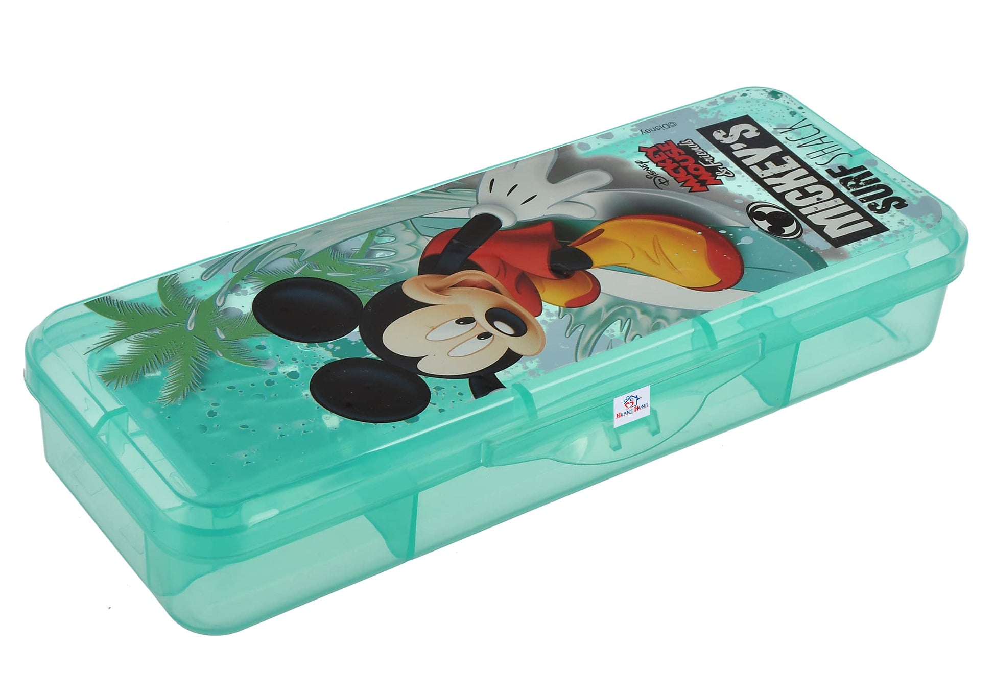 Heart Home Micky Mouse Printed Tranasparent Plastic Pencil Box for Kids (Green), Pack of 1 (HS39HEARTH022661)