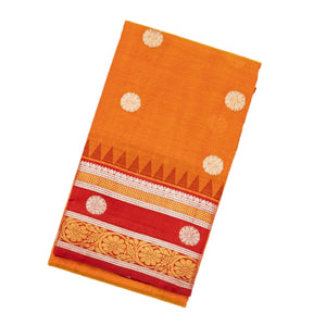 Rust Handloom Chirala Silk Cotton Saree With Chakaram Buttas