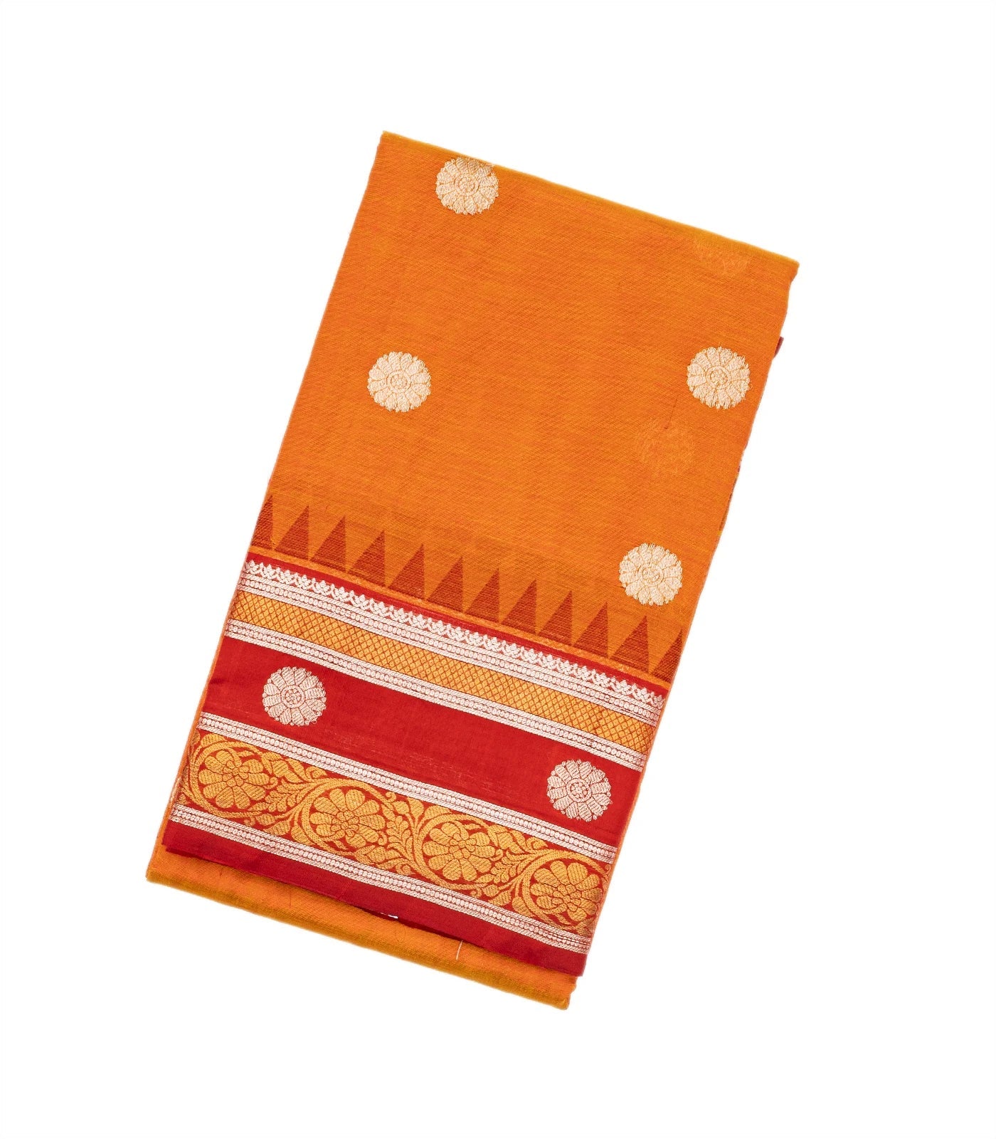 Rust Handloom Chirala Silk Cotton Saree With Chakaram Buttas