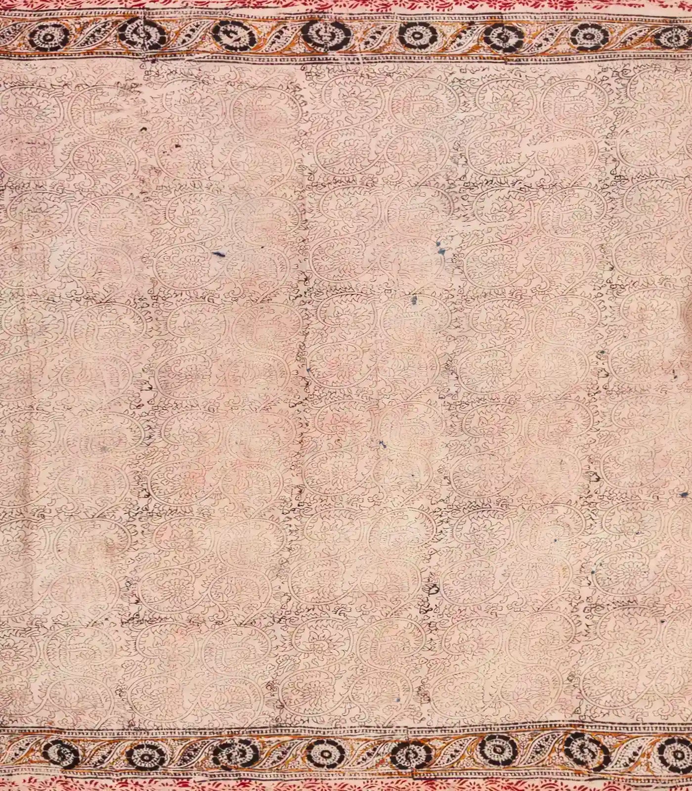 Pink Woven Kalamkari Cotton Saree With Printed Floral Motifs