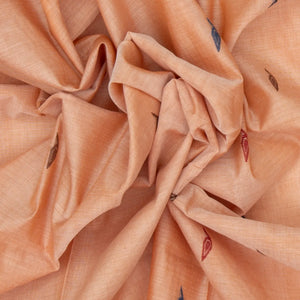 Peach Bengal Cotton Saree With Floral Motifs