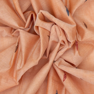 Peach Bengal Cotton Saree With Floral Motifs
