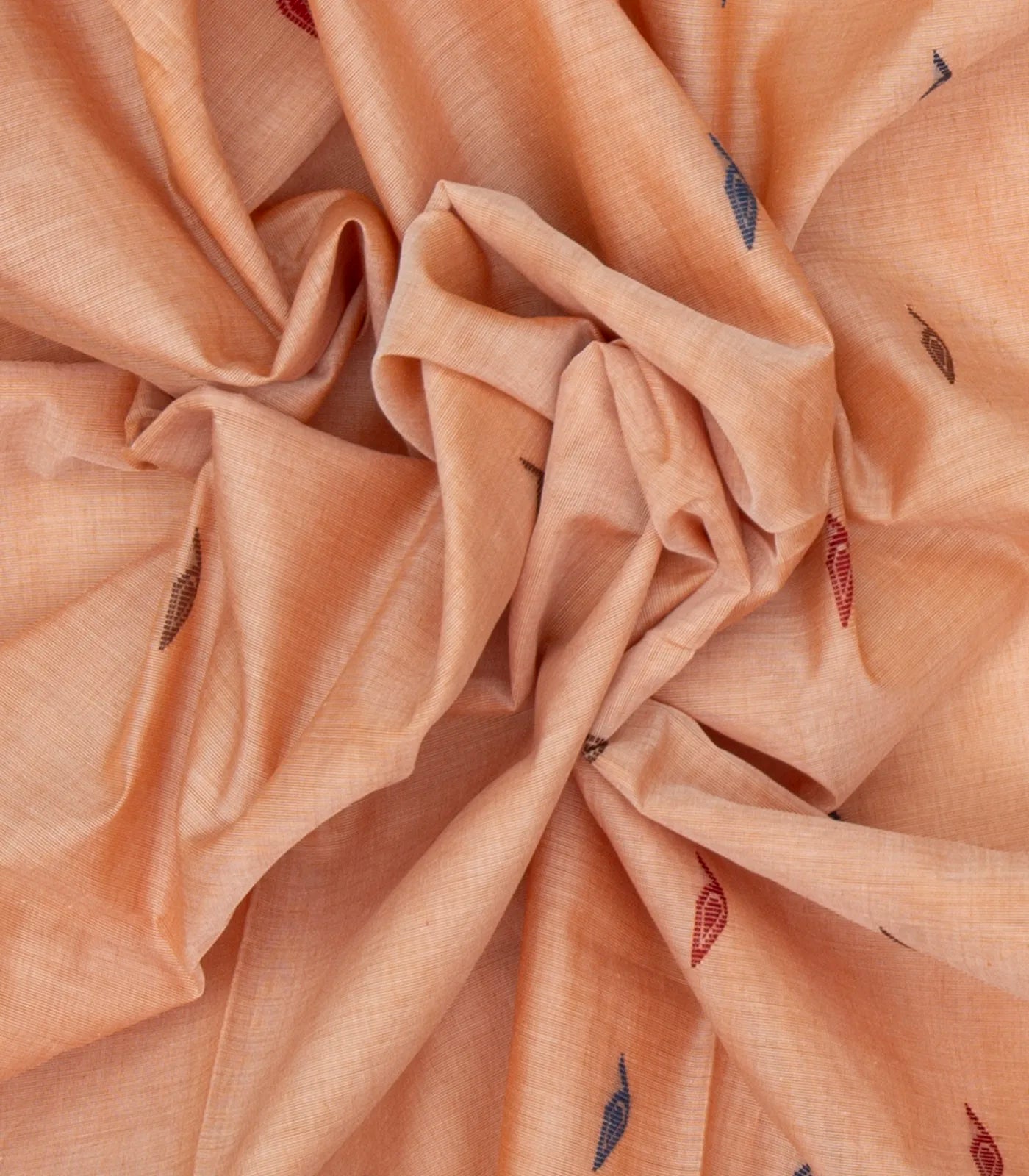 Peach Bengal Cotton Saree With Floral Motifs