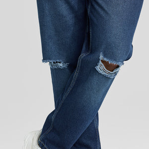 Navy Distressed Baggy Fit Jeans