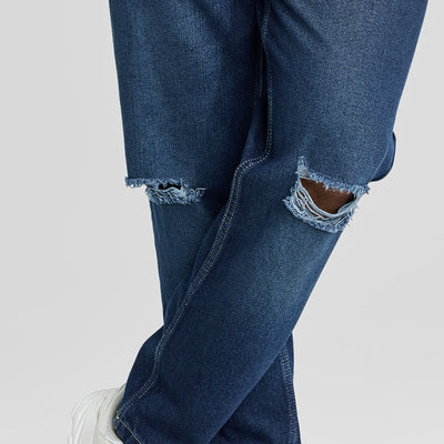 Navy Distressed Baggy Fit Jeans