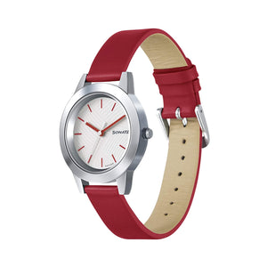 Splash White Dial & Ruby Red Leather Strap