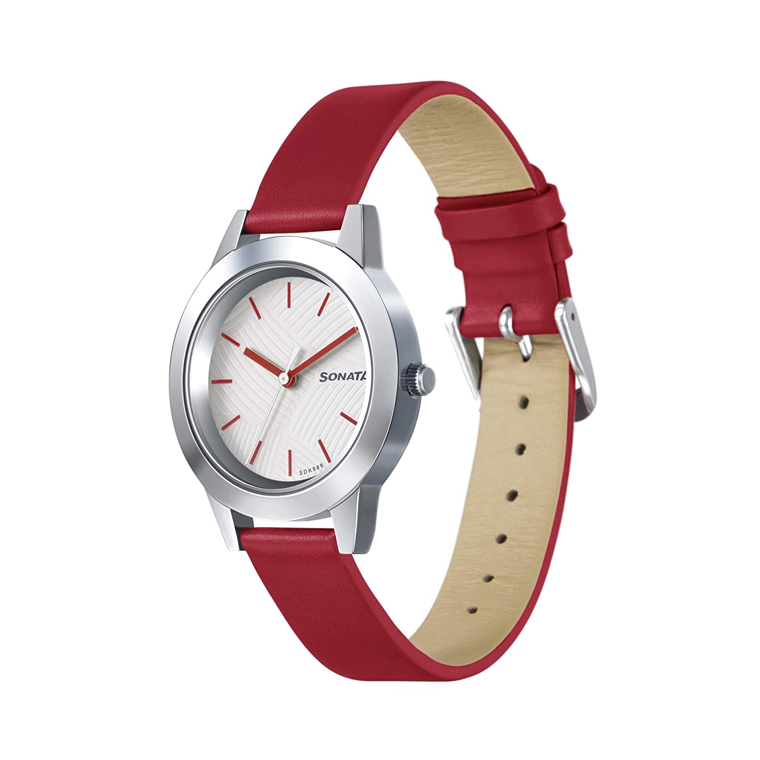 Splash White Dial & Ruby Red Leather Strap
