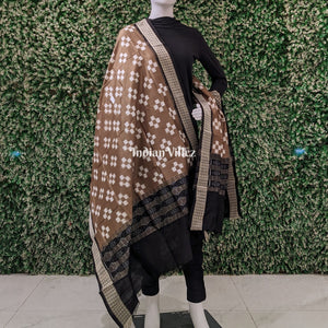 Brown Gray Pasapali Theme Pure Sambalpuri Silk Dupatta