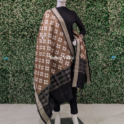 Brown Gray Pasapali Theme Pure Sambalpuri Silk Dupatta