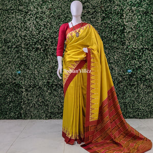 Lemon Yellow Odisha Ikat Designer Contemporary Silk Saree