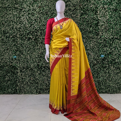 Lemon Yellow Odisha Ikat Designer Contemporary Silk Saree
