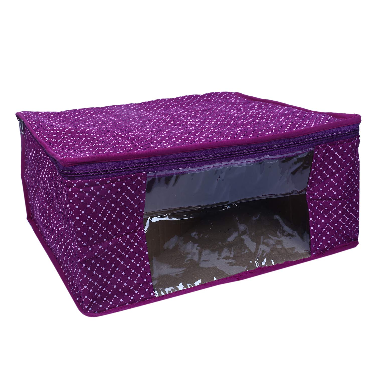 Kuber Industries Polka Dots 4 Piece Cotton 3 Layered Quilted Saree Cover, Purple-CTKTC25814