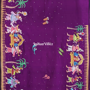 Purple Doli Barat Theme Hand-Painted Pattachitra Saree (Pre-order)